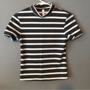American Apparel Striped Mock Neck Short Sleeved Shirt Size Small